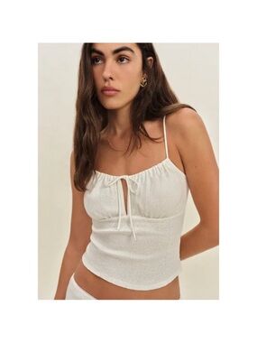 Reformation Pointelle Knit Cream Textured Tie-Front Crop Top Medium